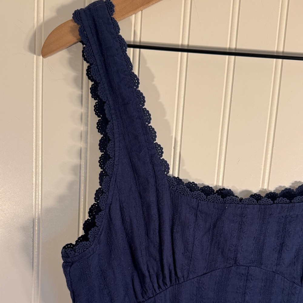 Princess Polly Dasha Mini Dress Navy Blue Lace Trim 100% Cotton Size 10 - Picture 5 of 14